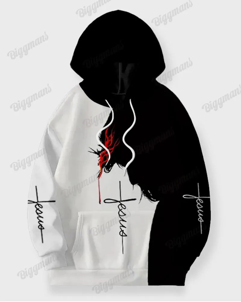 Big & Tall Colorblock Graphic Hoodie Sweatpants Set for big men view 3