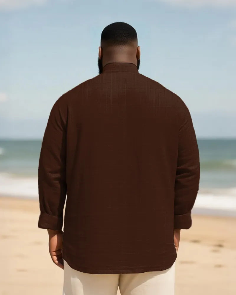 Big & Tall Solid Color Patchwork Long Sleeve Shirt for big men view 24