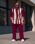 Big & Tall Red Colorblock Striped T-Shirt Pants Set for big men view 1