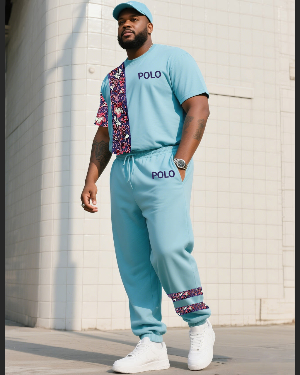 Big & Tall Patchwork Two-piece Set for big men view 1
