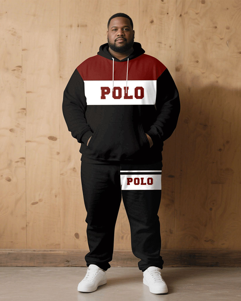 Big & Tall Black White Hoodie Sweatpants Set for big men view 1