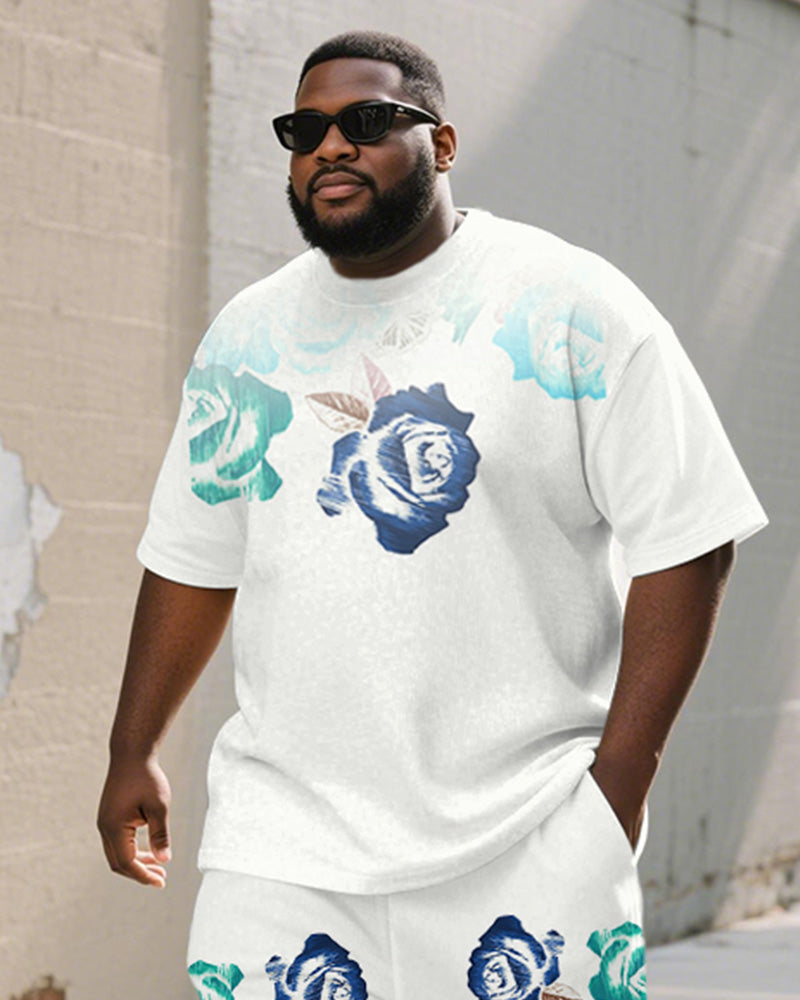 Big & Tall White Graphic Graffiti T-Shirt Shorts Set for big men view 2