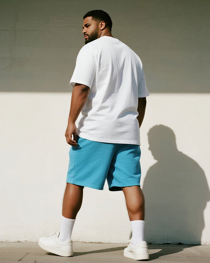 Big & Tall Blue Graphic T-Shirt Shorts Set for big men view 4