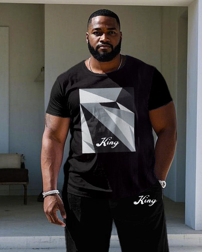 Big & Tall Black Colorblock T-Shirt Pants Set for big men view 2