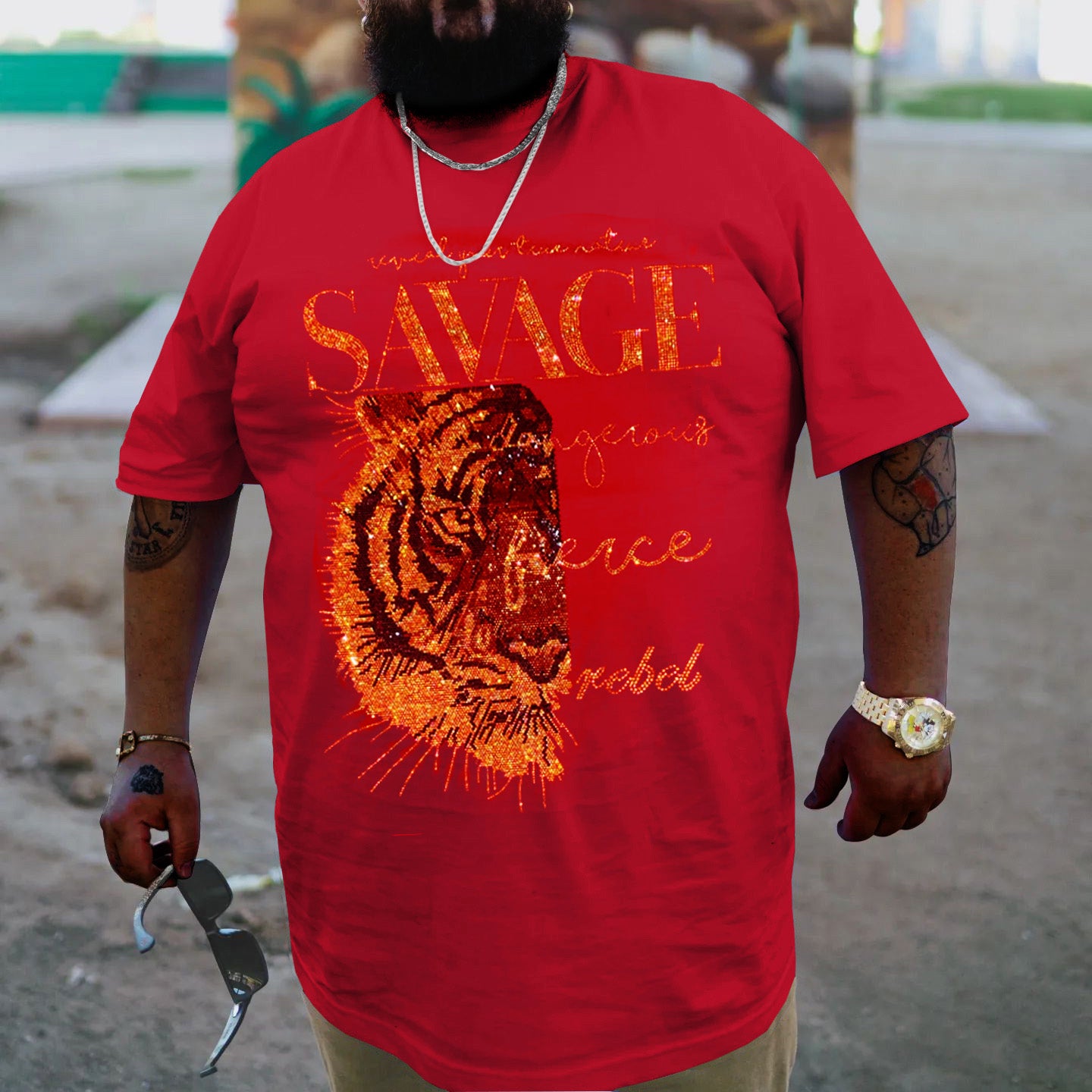Big & Tall Red Streetwear T-Shirt for big men view 3