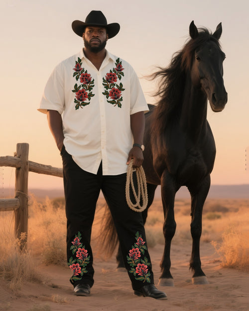 Big & Tall Western T-Shirt Pants Set for big men view 1
