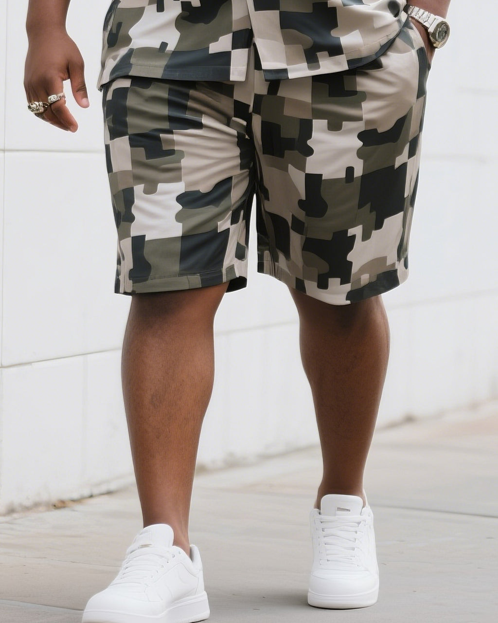 Big & Tall Camouflage T-Shirt Shorts Set for big men view 3