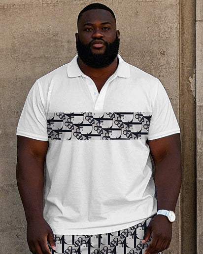 Big & Tall Geometric Graphic Polo Shorts Set for big men view 2