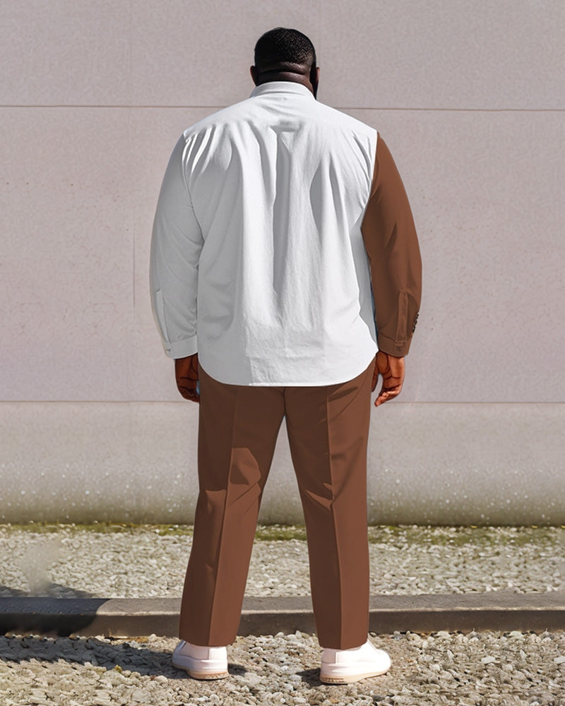 Big & Tall White Brown Colorblock T-Shirt Pants Set for big men view 4