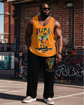 Big & Tall Graphic Graffiti Streetwear Vest Pants Set for big men view 1