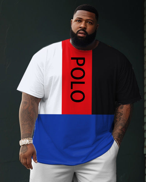 Big & Tall Colorblock Streetwear T-Shirt Shorts Set for big men view 2