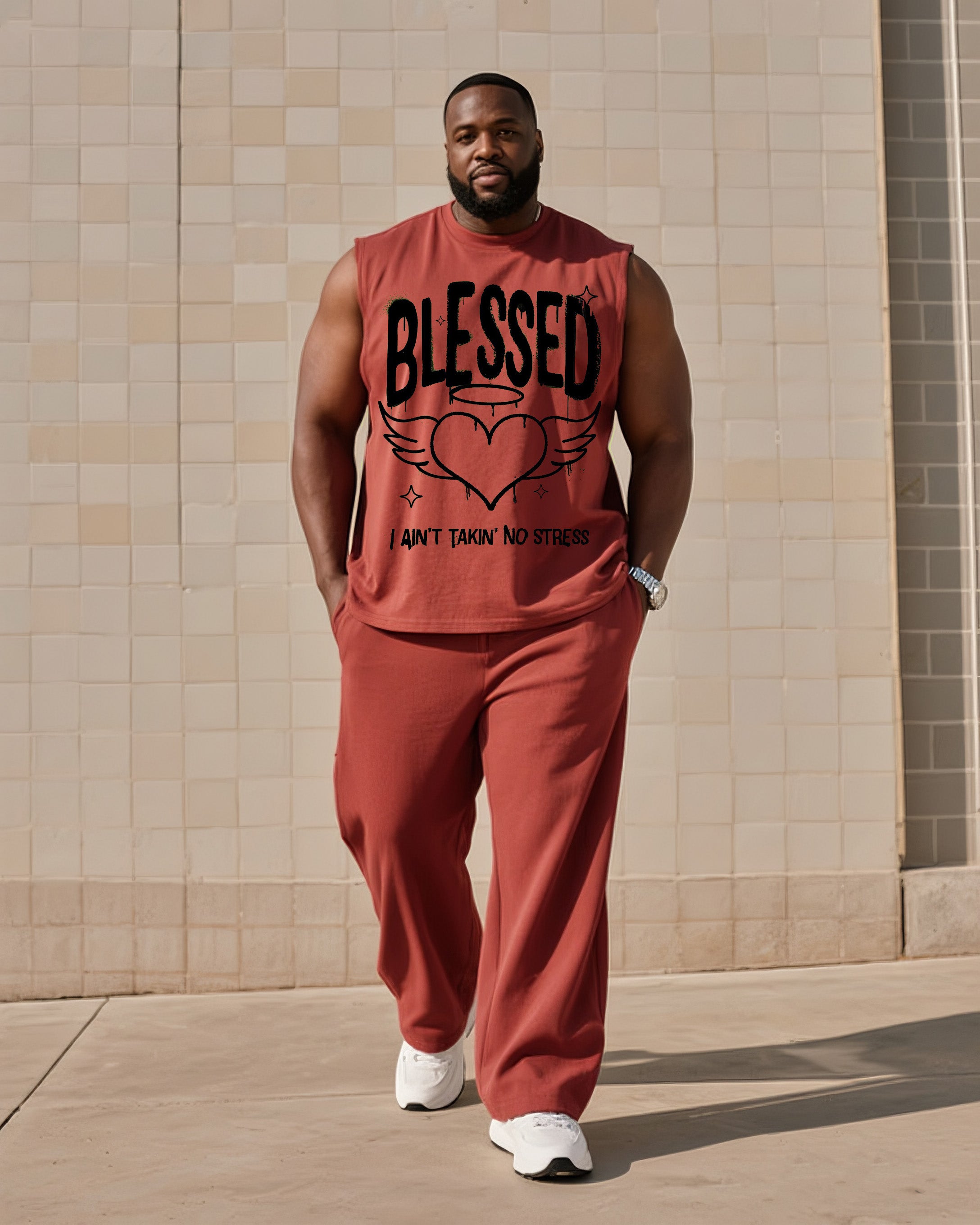Big & Tall Graphic Streetwear Vest Pants Set for big men view 1