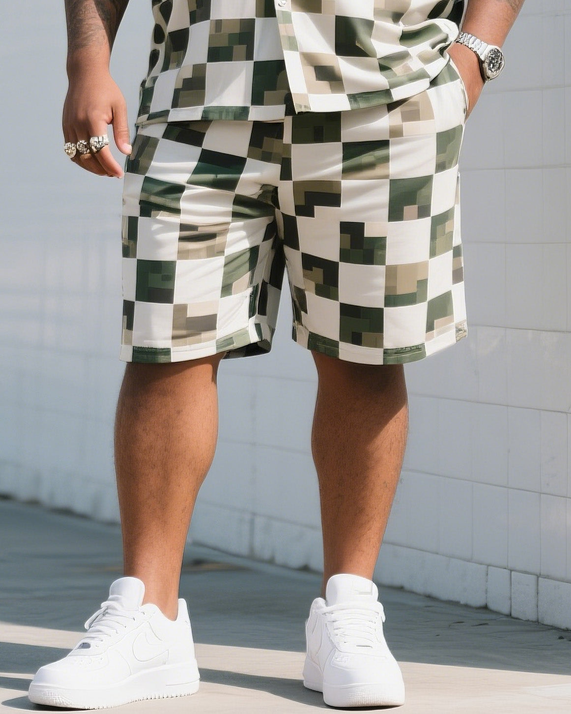 Big & Tall Camouflage T-Shirt Shorts Set for big men view 3