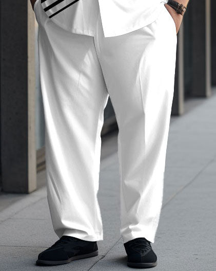 Big & Tall Black White Colorblock Shirt Shorts Set for big men view 3