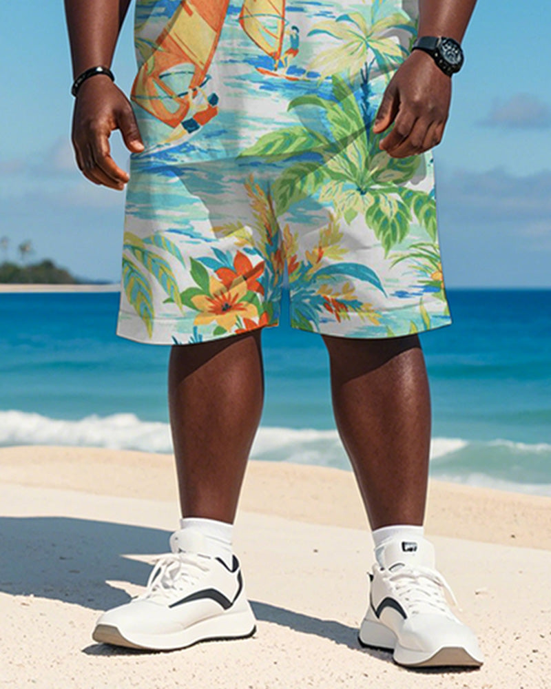 Big & Tall Hawaiian Graphic T-Shirt Shorts Set for big men view 3