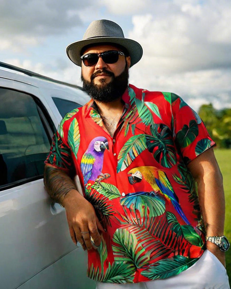 Big & Tall Red Hawaiian Graphic Two-piece Set for big men view 1