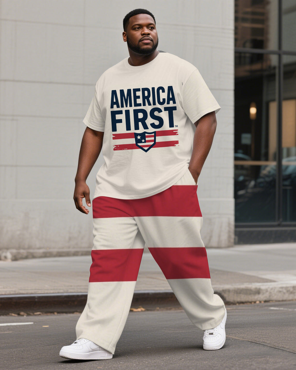 Big & Tall Colorblock Striped T-Shirt Pants Set for big men view 1