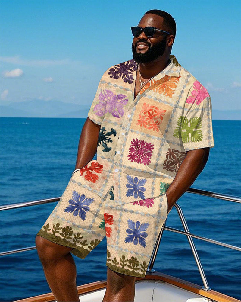 Big & Tall Hawaiian Graphic T-Shirt Shorts Set for big men view 1