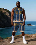 Big & Tall Hawaiian Geometric Two-piece Set for big men view 1
