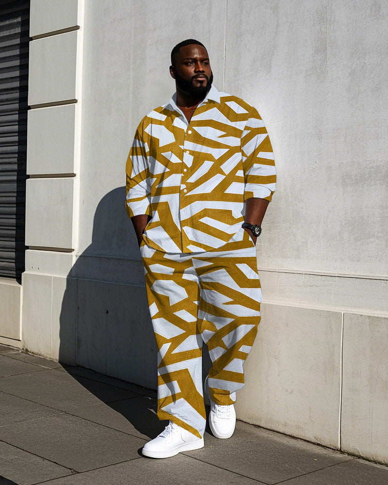 Big & Tall Yellow Geometric T-Shirt Pants Set for big men view 1