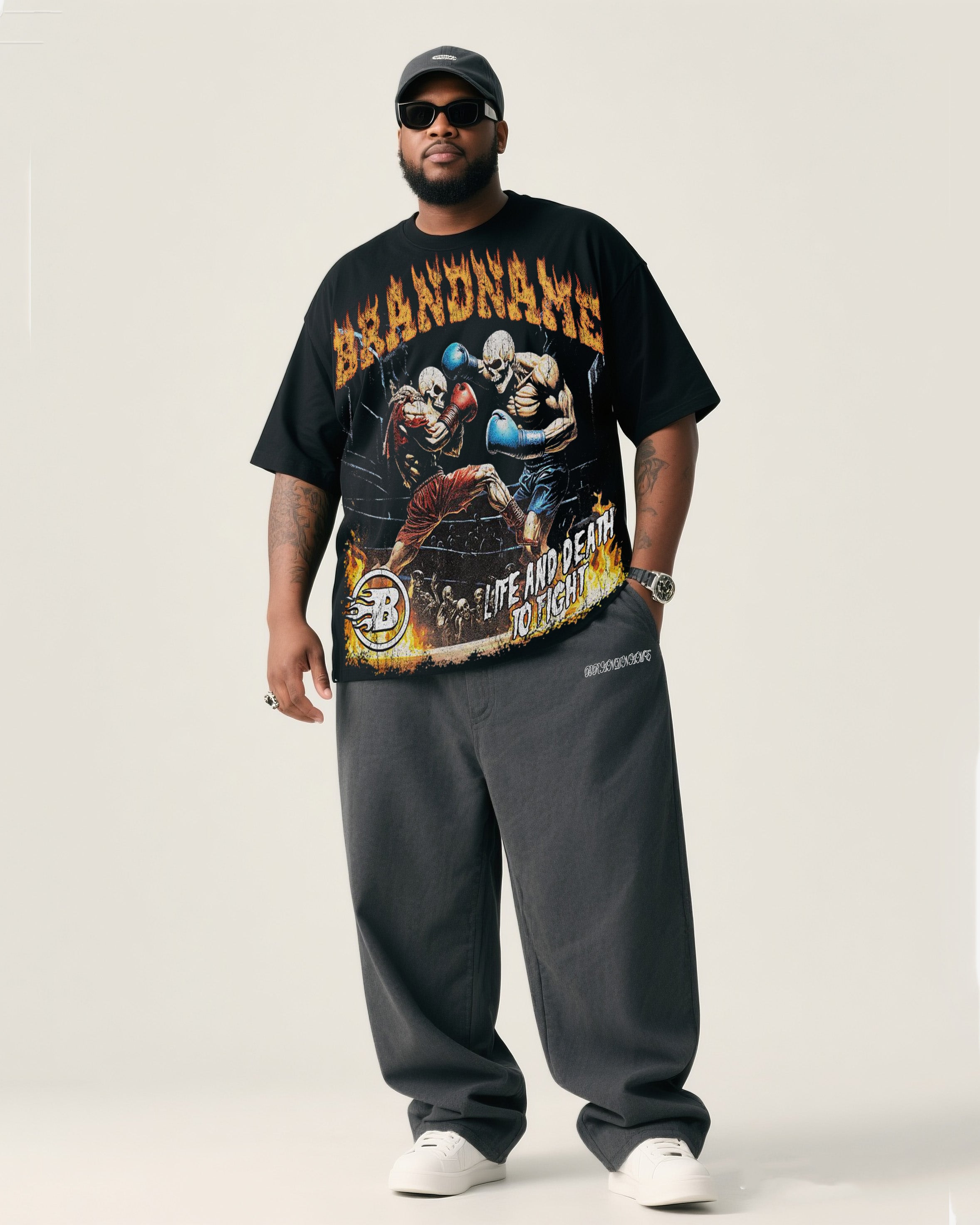 Big & Tall Streetwear Skull T-Shirt Pants Set for big men view 2