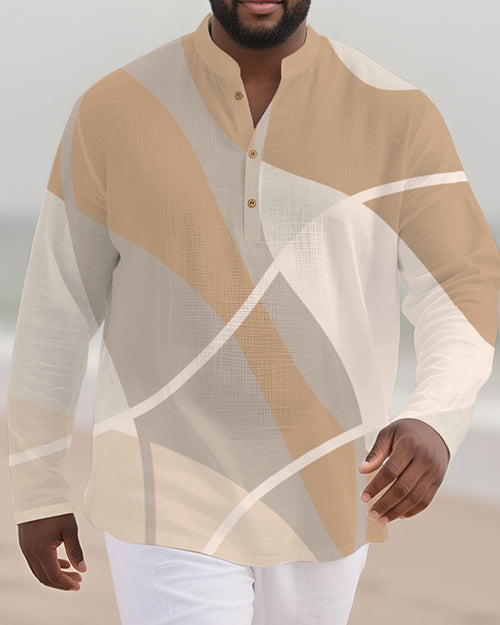 Big & Tall Colorblock Geometric Long Sleeve Shirt for big men view 1