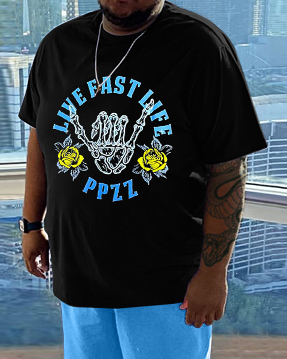 Big & Tall Skull T-Shirt Shorts Set for big men view 2
