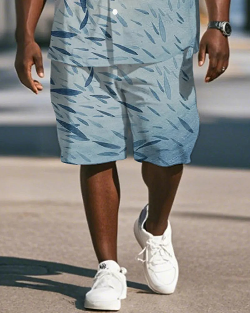 Big & Tall Hawaiian Gradient T-Shirt Shorts Set for big men view 3