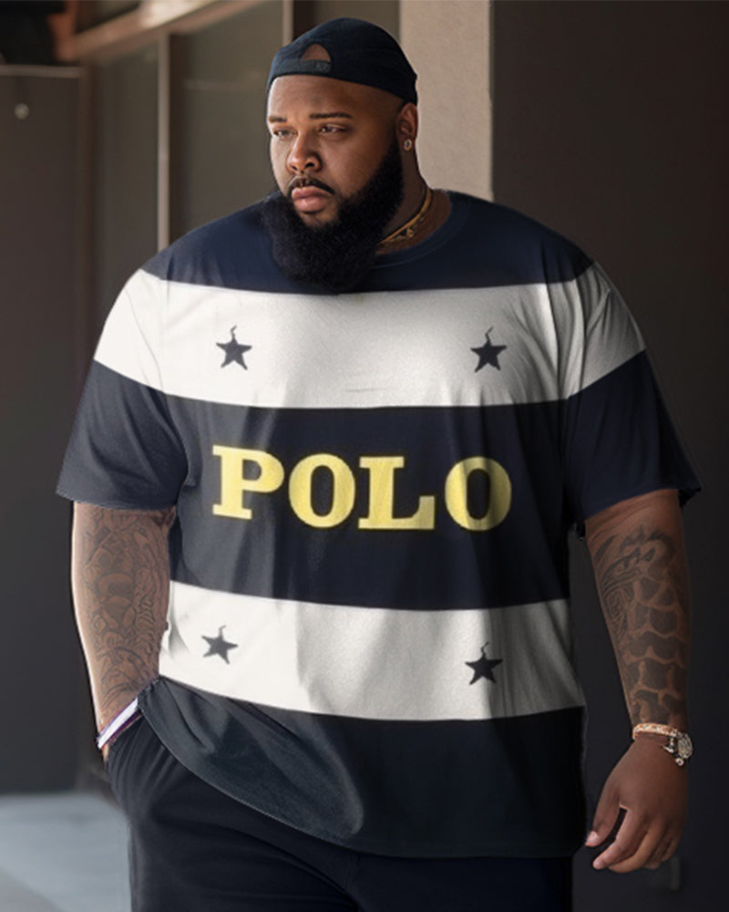 Big & Tall Colorblock Graphic Patchwork Two-piece Set for big men view 2