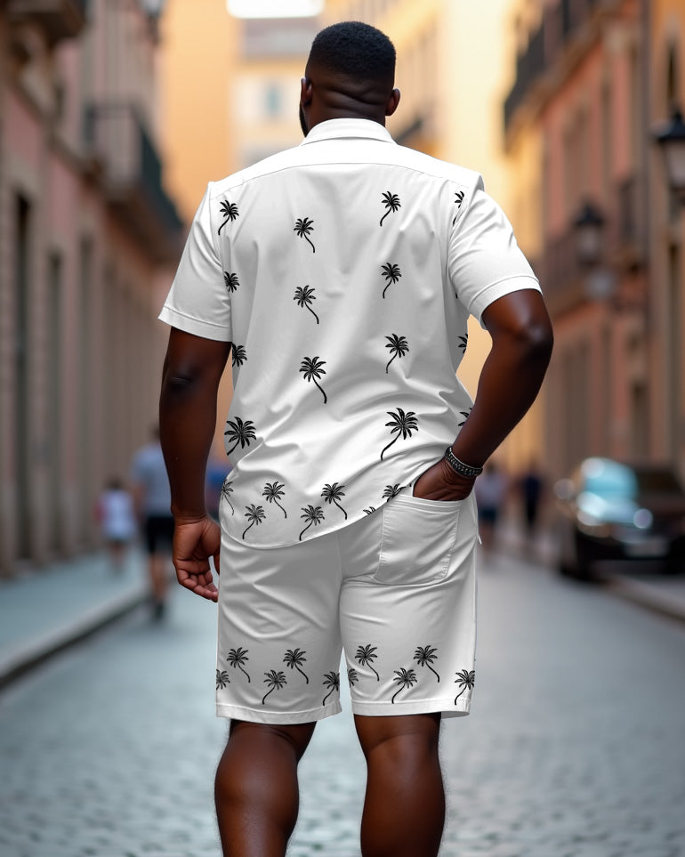 Big & Tall White Hawaiian T-Shirt Shorts Set for big men view 2