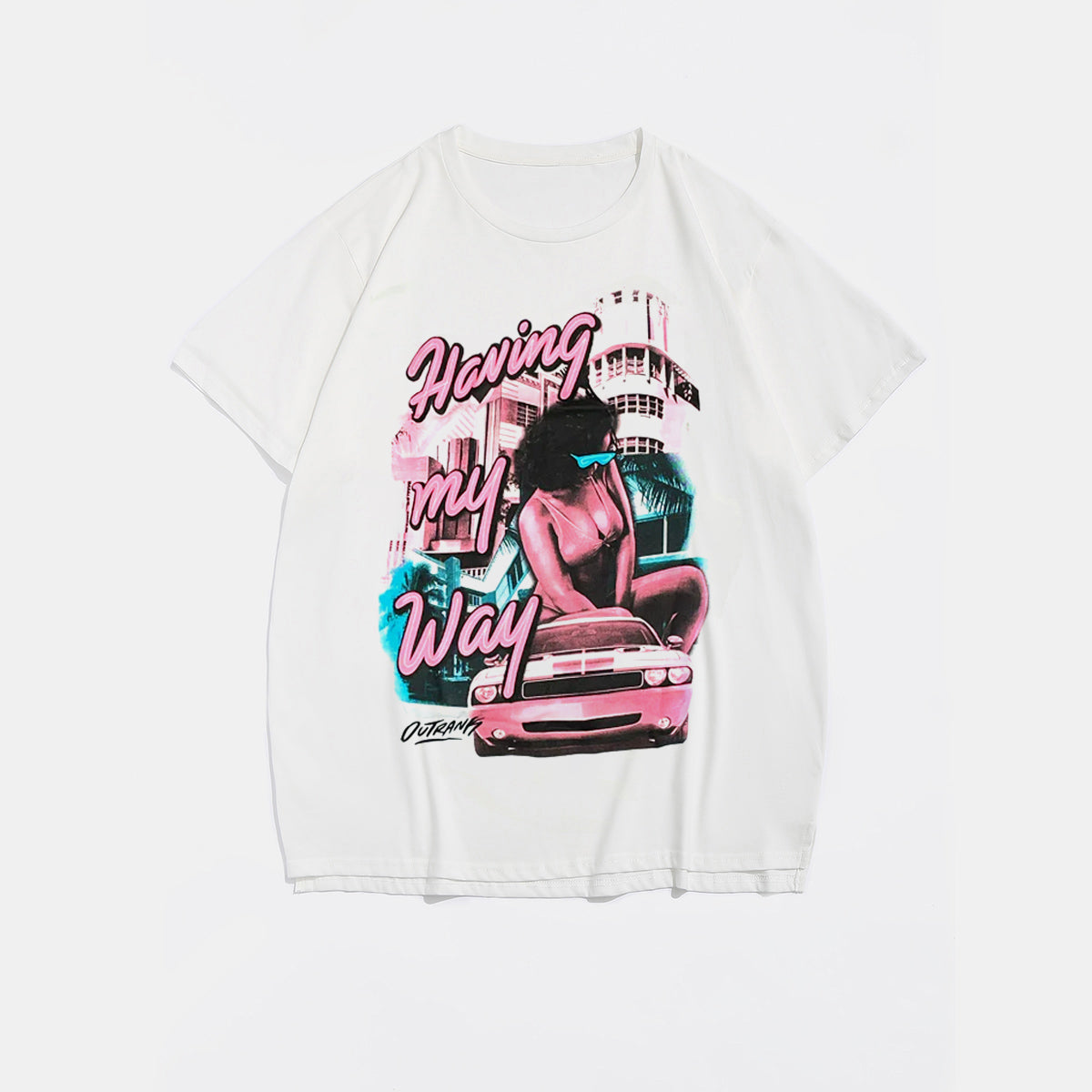 Big & Tall White Graffiti Streetwear T-Shirt for big men view 2