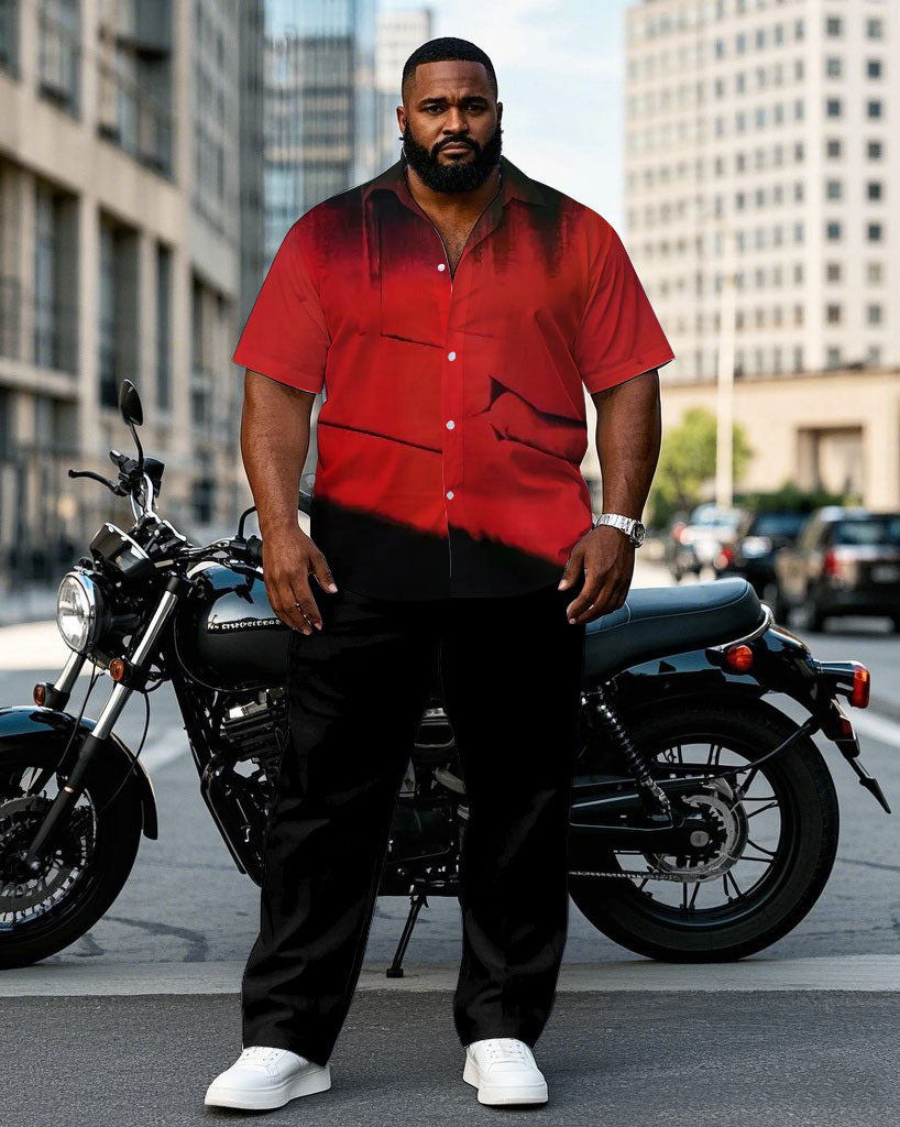 Big & Tall Black Red Splash Ink T-Shirt Pants Set for big men view 1
