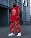 Big & Tall Red Graphic Vest Pants Set for big men view 1