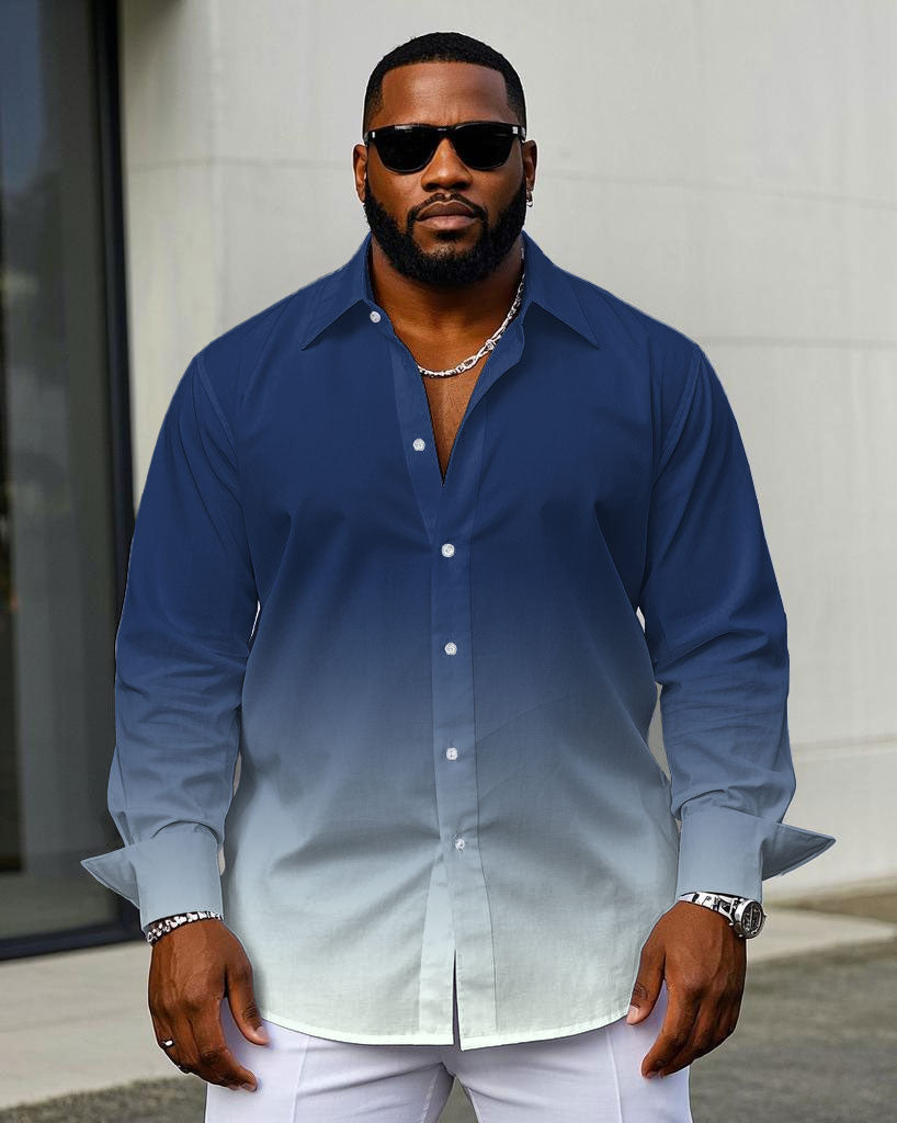 Big & Tall White Blue Gradient Long Sleeve Shirt for big men view 1