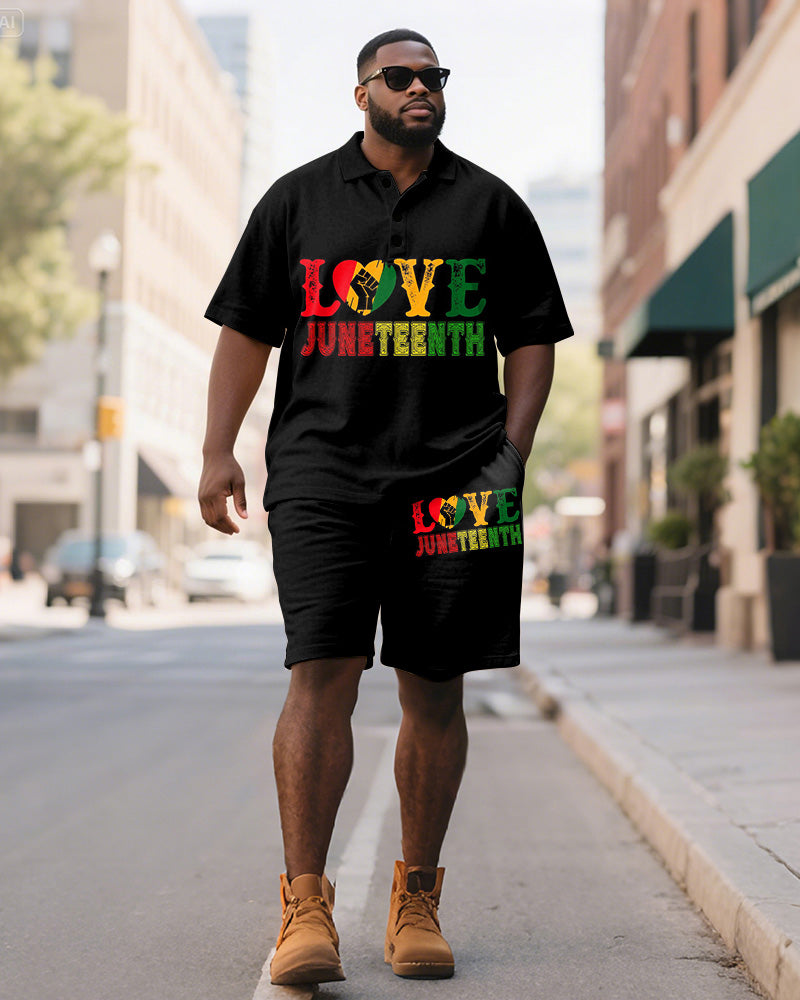 Big & Tall Juneteenth Colorblock Polo Shorts Set for big men view 2