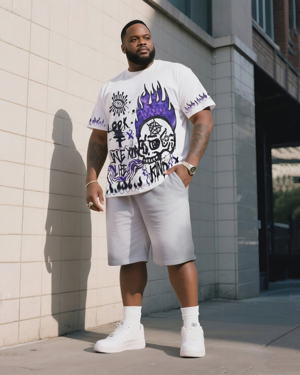 Big & Tall Graphic Graffiti T-Shirt Shorts Set for big men view 1