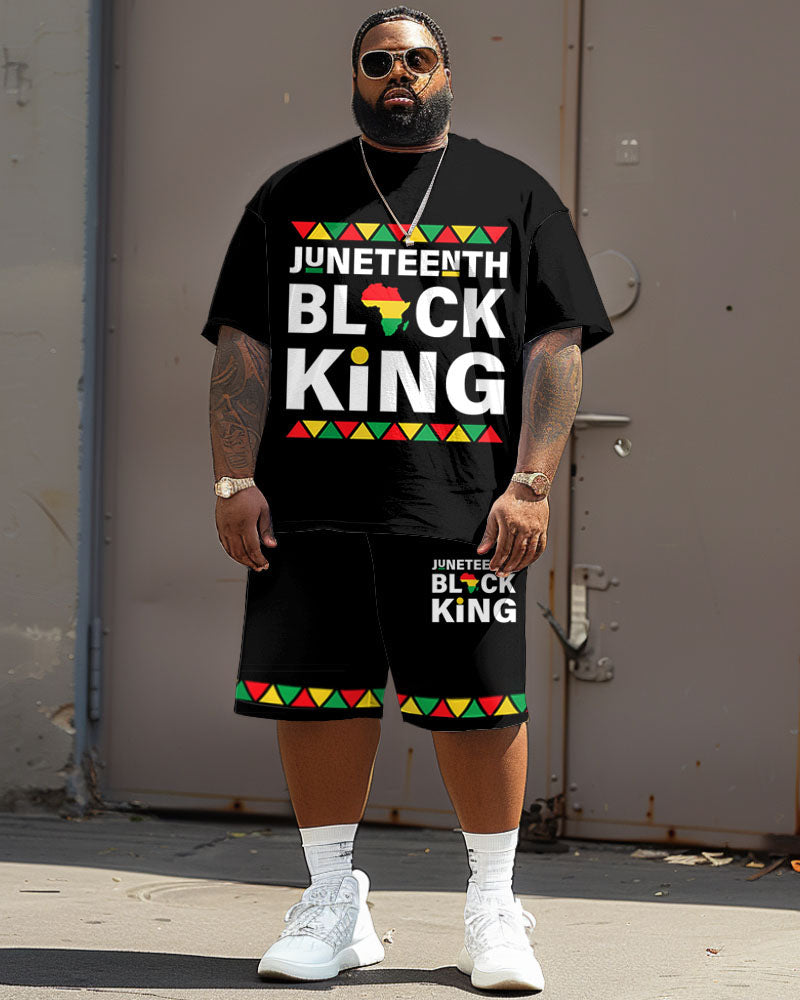 Big & Tall Black Juneteenth T-Shirt Shorts Set for big men view 2