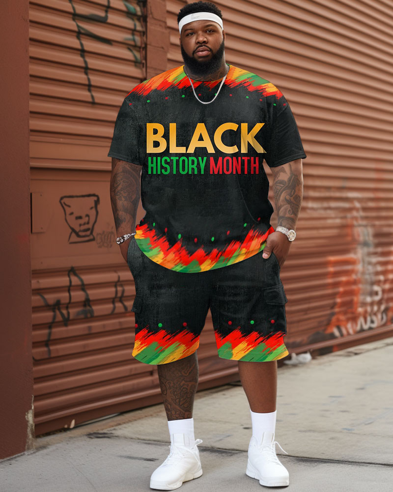 Big & Tall Black Graffiti Camouflage Two-piece Set for big men view 1