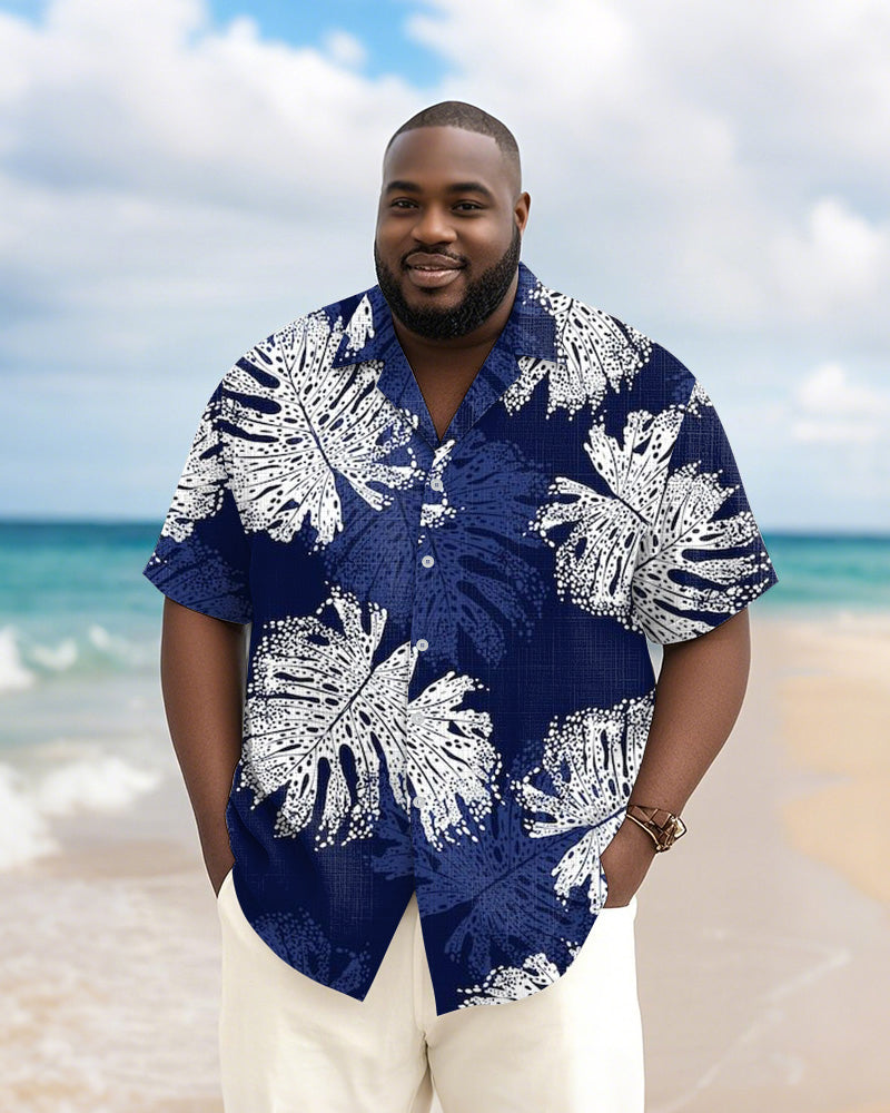 Big & Tall Blue Hawaiian Geometric Short Sleeve Shirt for big men view 3