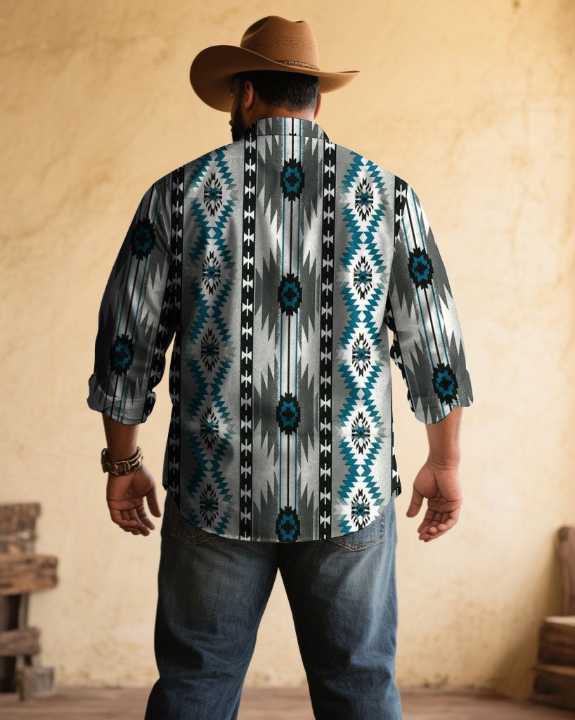 Big & Tall Blue Gray Western Long Sleeve Shirt for big men view 2