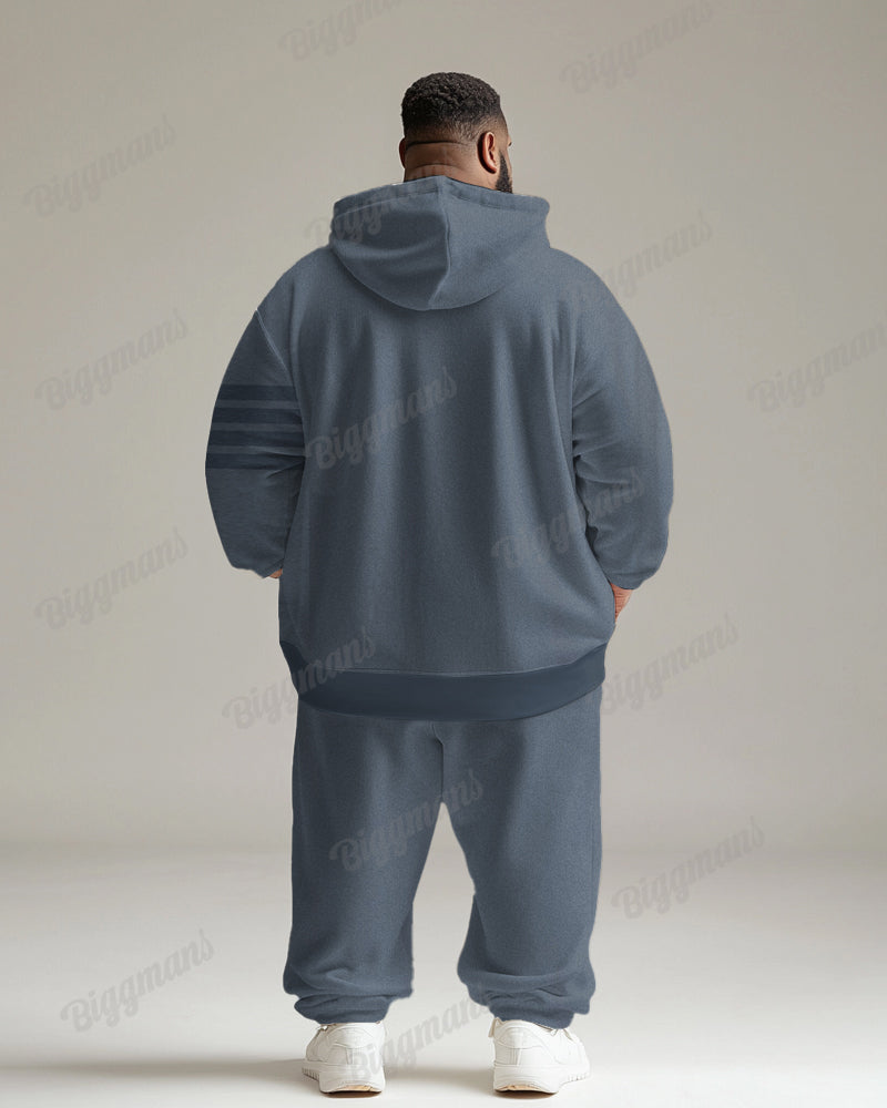 Big & Tall Blue Striped Graphic Hoodie Sweatpants Set for big men view 2