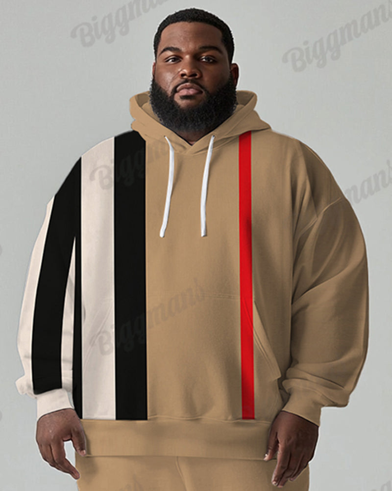 Big & Tall Black White Striped Hoodie Sweatpants Set for big men view 2