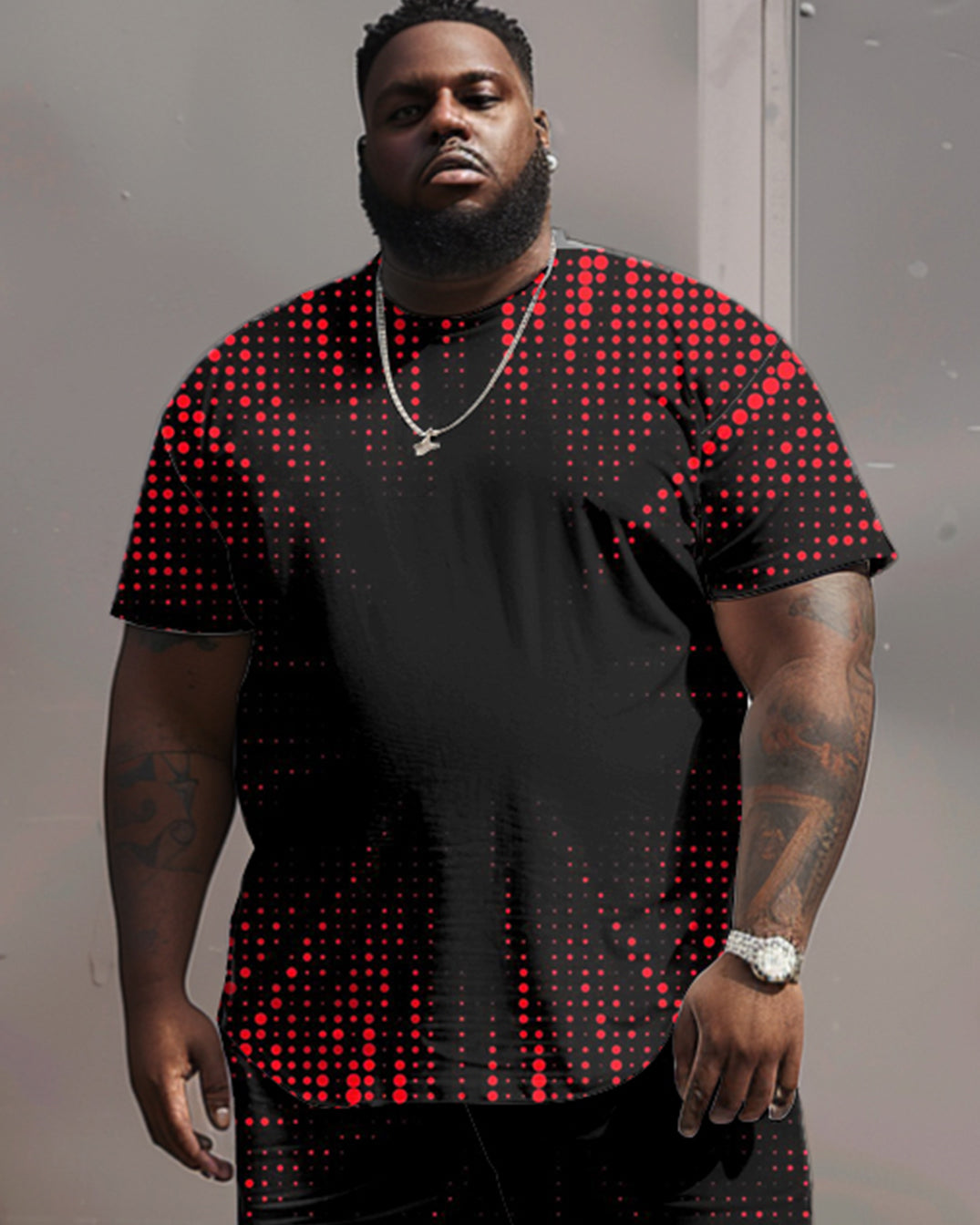 Big & Tall Geometric Graphic Streetwear Two-piece Set for big men view 3