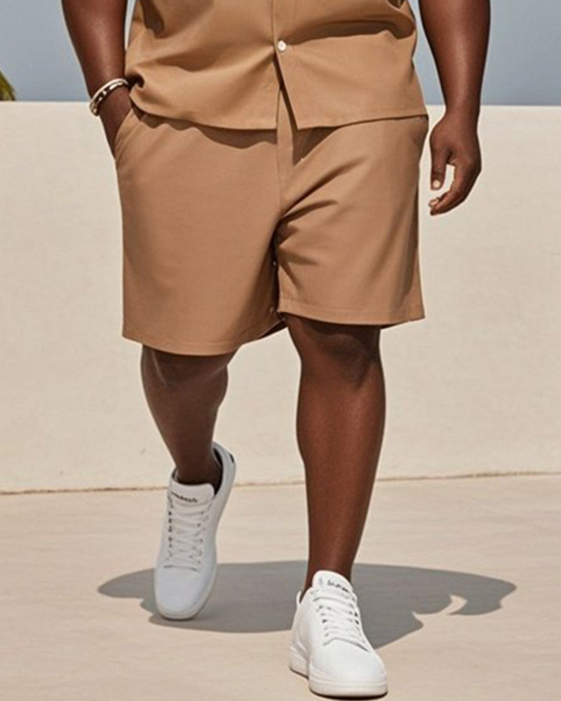 Big & Tall Brown Hawaiian Gradient T-Shirt Shorts Set for big men view 3
