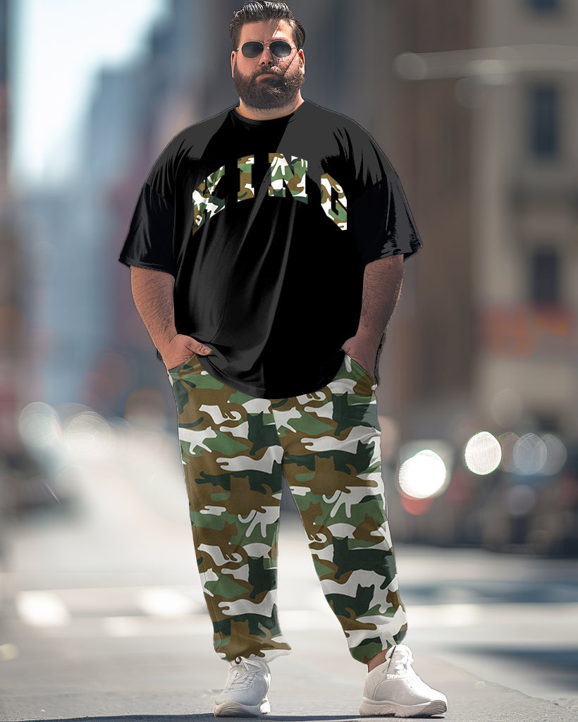 Big & Tall Graphic Camouflage T-Shirt Pants Set for big men view 1