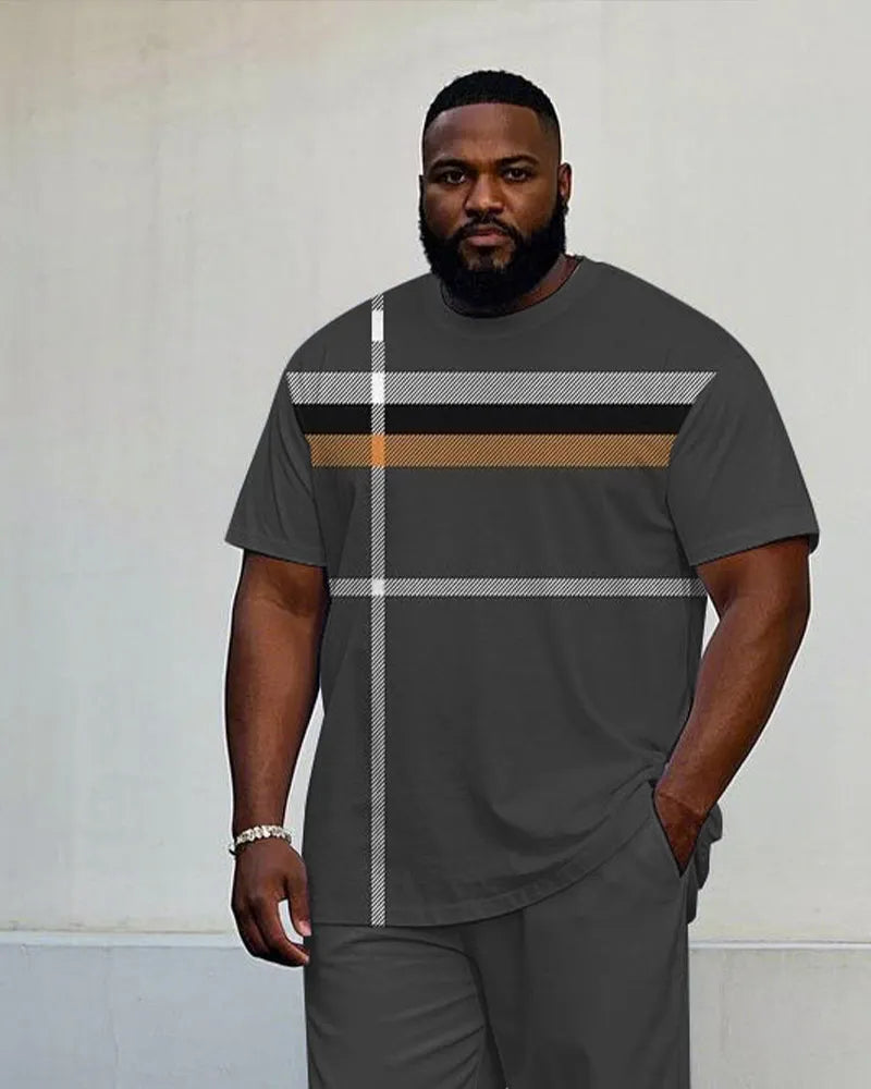 Big & Tall Black Gray Striped T-Shirt Pants Set for big men view 2