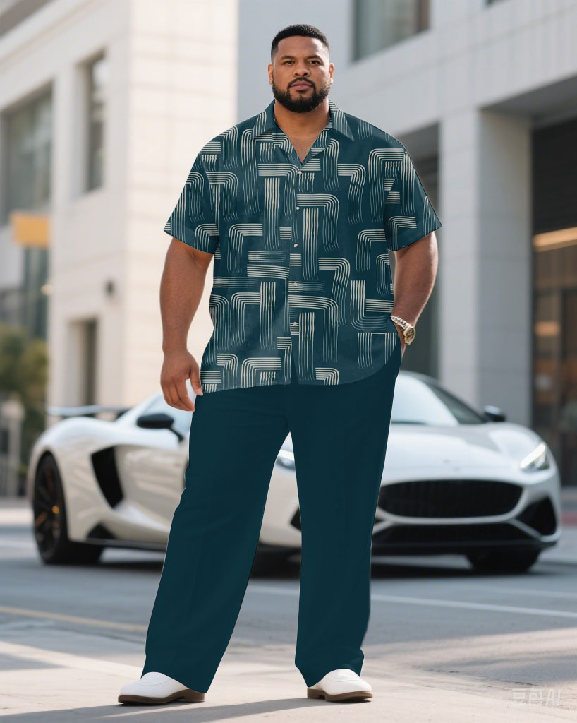 Big & Tall Green Business Casual T-Shirt Pants Set for big men view 1