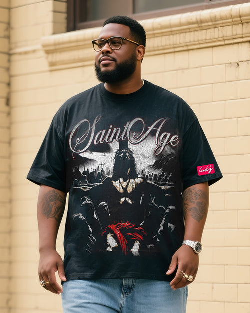 Big & Tall Denim Streetwear T-Shirt Shorts Set for big men view 2