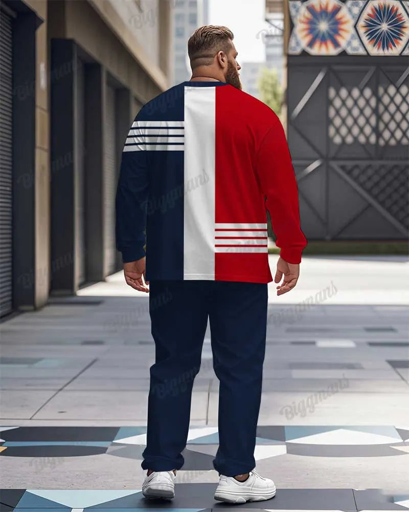 Big & Tall Blue Red Colorblock T-Shirt Pants Set for big men view 2