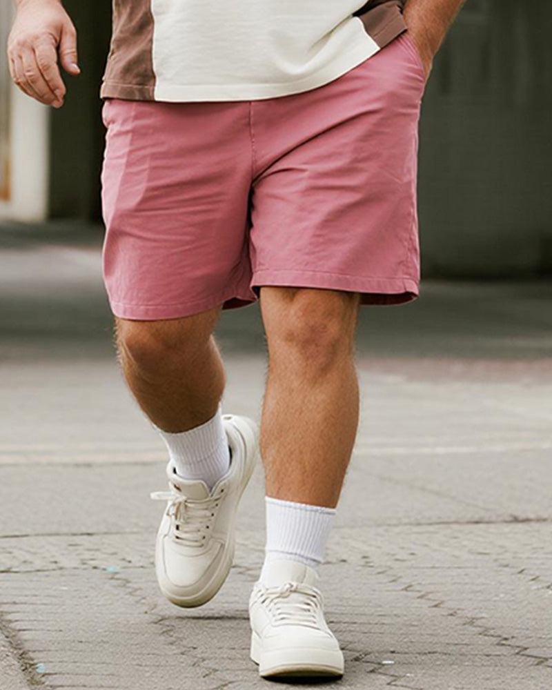 Big & Tall Pink Geometric Graphic T-Shirt Shorts Set for big men view 3